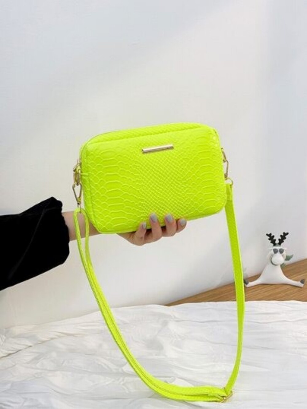 Neon Faux-Snakeskin Crossbody Bag